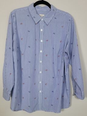 Talbots Butterfly Button Up Shirt Size 2X Preppy Cheerful Cottage